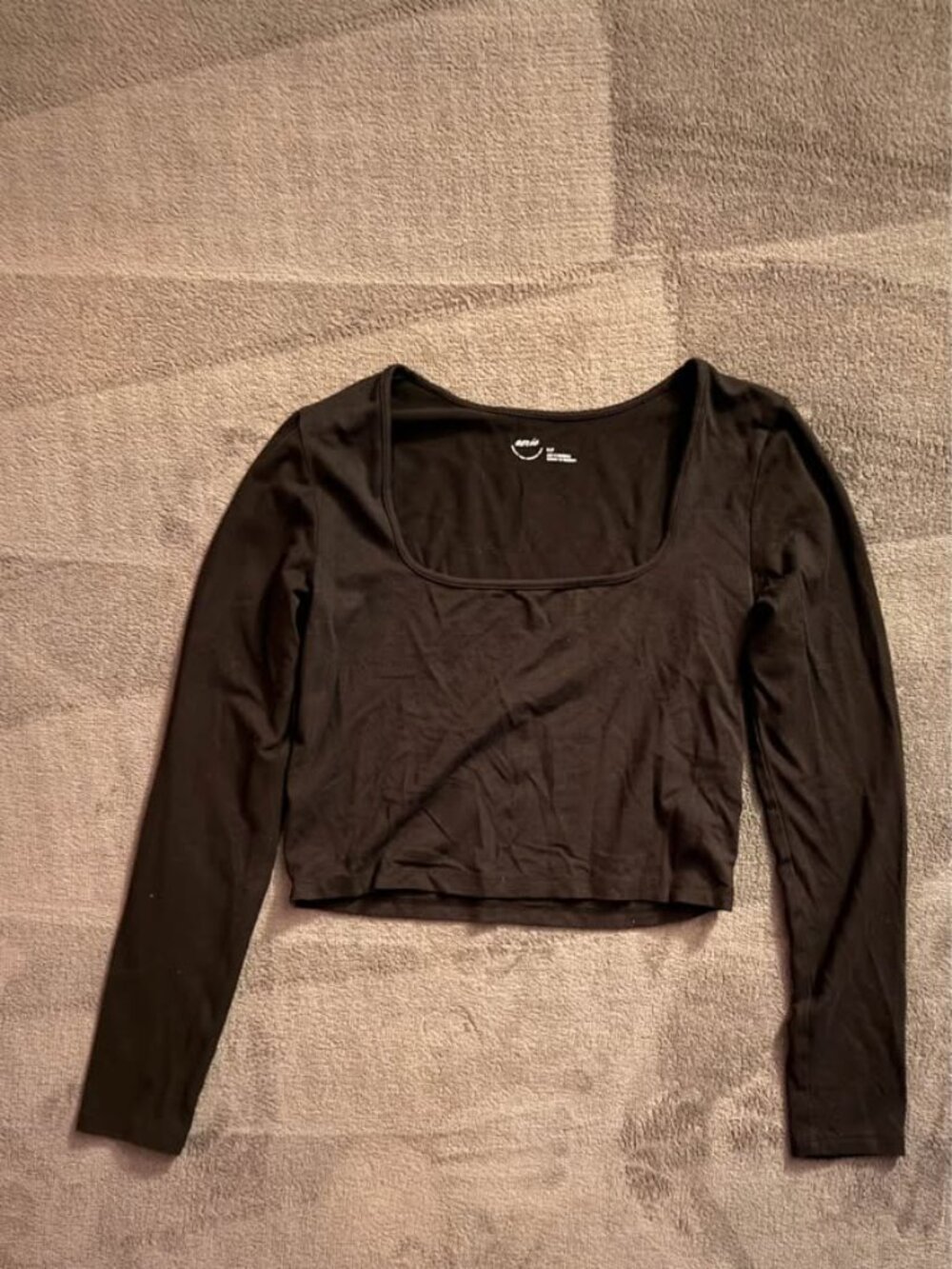 Aerie Black Square Neck Long Sleeve Crop Top